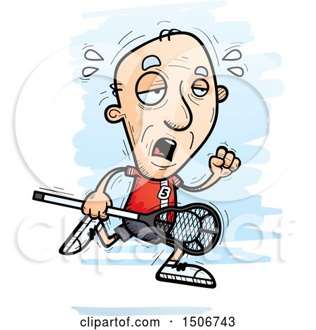 Clipart of a Tired Senior White Male Lacrosse Player - Royalty Free Vector Illustration by Cory Thoman
