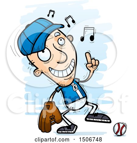 Clipart of a Happy Dancing Senior White Male Baseball Player - Royalty Free Vector Illustration by Cory Thoman