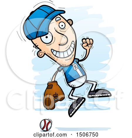 Clipart of a Jumping Senior White Male Baseball Player - Royalty Free Vector Illustration by Cory Thoman