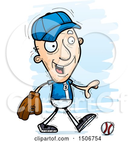 Clipart of a Walking Senior White Male Baseball Player - Royalty Free Vector Illustration by Cory Thoman
