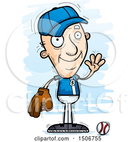 Clipart of a Waving Senior White Male Baseball Player - Royalty Free Vector Illustration by Cory Thoman