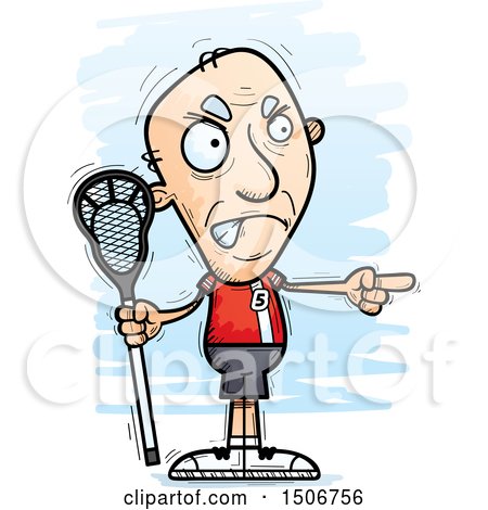 Clipart of a Mad Pointing Senior White Male Lacrosse Player - Royalty Free Vector Illustration by Cory Thoman