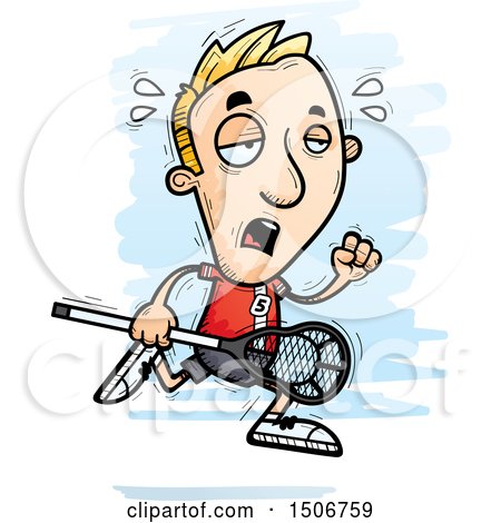 Clipart of a Tired White Male Lacrosse Player - Royalty Free Vector Illustration by Cory Thoman
