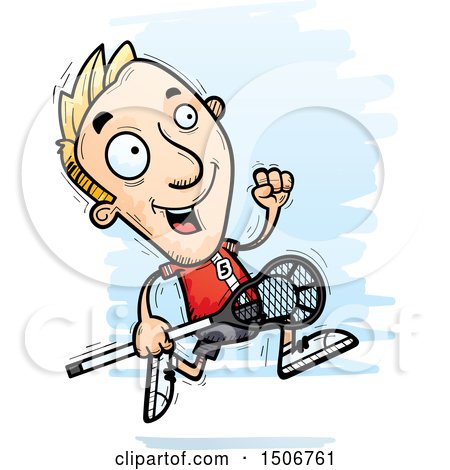 Clipart of a Running White Male Lacrosse Player - Royalty Free Vector Illustration by Cory Thoman