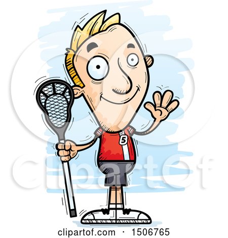 Clipart of a Waving White Male Lacrosse Player - Royalty Free Vector Illustration by Cory Thoman
