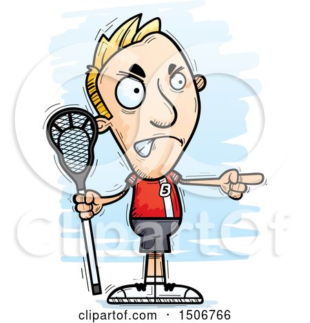 Clipart of a Mad Pointing White Male Lacrosse Player - Royalty Free Vector Illustration by Cory Thoman