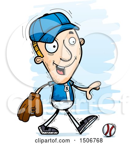 Clipart of a Walking White Male Baseball Player - Royalty Free Vector Illustration by Cory Thoman