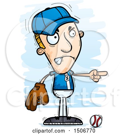 Clipart of a Mad Pointing White Male Baseball Player - Royalty Free Vector Illustration by Cory Thoman