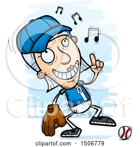 Clipart of a Happy Dancing Senior White Female Baseball Player - Royalty Free Vector Illustration by Cory Thoman