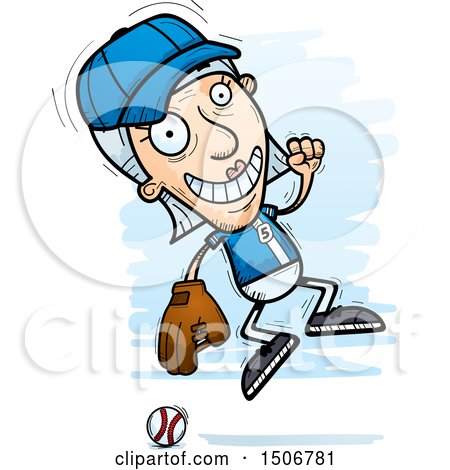 Clipart of a Jumping Senior White Female Baseball Player - Royalty Free Vector Illustration by Cory Thoman