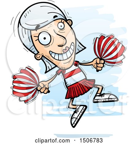 Clipart of a Jumping Senior White Female Cheerleader - Royalty Free Vector Illustration by Cory Thoman