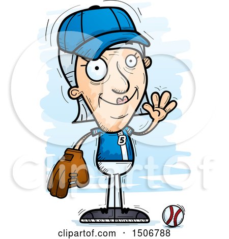 Clipart of a Waving Senior White Female Baseball Player - Royalty Free Vector Illustration by Cory Thoman