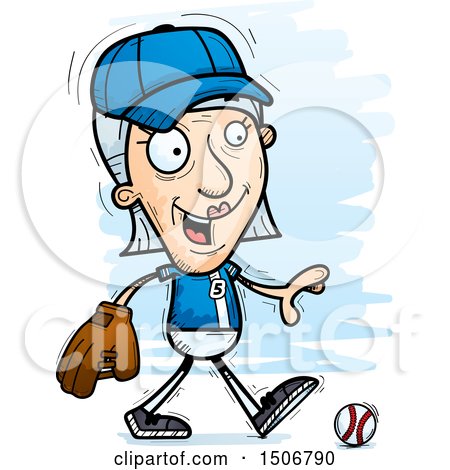 Clipart of a Walking Senior White Female Baseball Player - Royalty Free Vector Illustration by Cory Thoman