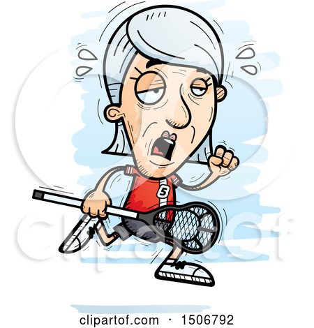 Clipart of a Tired Senior White Female Lacrosse Player - Royalty Free Vector Illustration by Cory Thoman