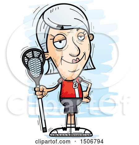 Clipart of a Confident Senior White Female Lacrosse Player - Royalty Free Vector Illustration by Cory Thoman