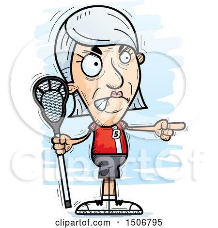 Clipart of a Mad Pointing Senior White Female Lacrosse Player - Royalty Free Vector Illustration by Cory Thoman