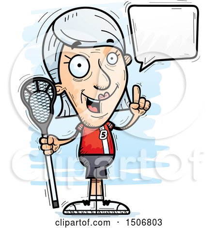 Clipart of a Talking Senior White Female Lacrosse Player - Royalty Free Vector Illustration by Cory Thoman