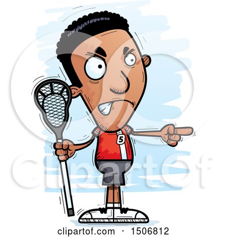 Clipart of a Mad Pointing Black Male Lacrosse Player - Royalty Free Vector Illustration by Cory Thoman