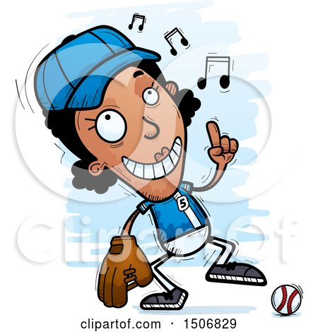 Clipart of a Happy Dancing Black Female Baseball Player - Royalty Free Vector Illustration by Cory Thoman