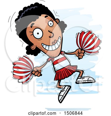 Clipart of a Jumping Black Female Cheeleader - Royalty Free Vector Illustration by Cory Thoman