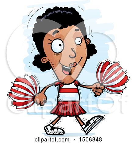 Clipart of a Walking Black Female Cheeleader - Royalty Free Vector Illustration by Cory Thoman