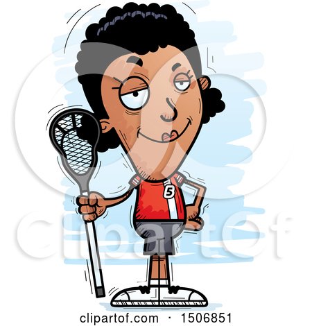 Clipart of a Confident Black Female Lacrosse Player - Royalty Free Vector Illustration by Cory Thoman