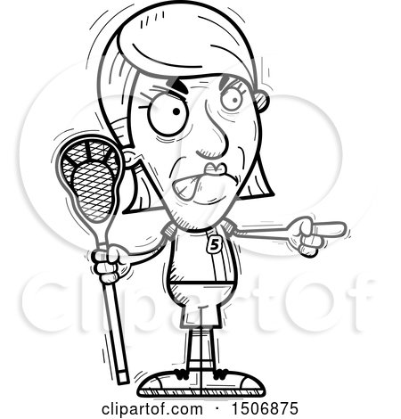 Clipart of a Mad Pointing Senior Female Lacrosse Player - Royalty Free Vector Illustration by Cory Thoman