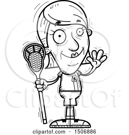 Clipart of a Waving Senior Female Lacrosse Player - Royalty Free Vector Illustration by Cory Thoman