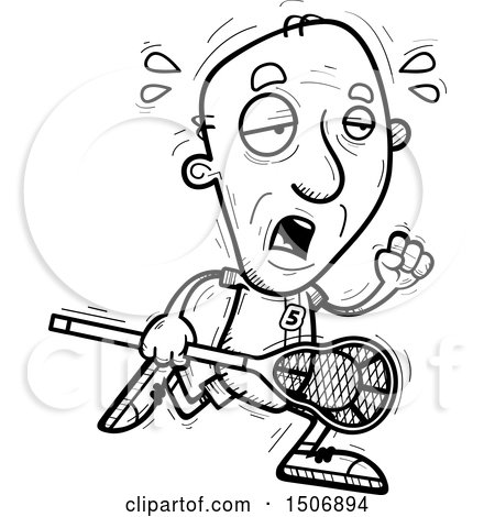Clipart of a Black and White Tired Senior Male Lacrosse Player - Royalty Free Vector Illustration by Cory Thoman