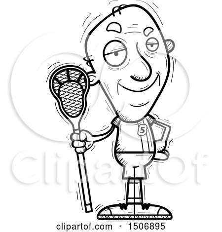 Clipart of a Black and White Confident Senior Male Lacrosse Player - Royalty Free Vector Illustration by Cory Thoman