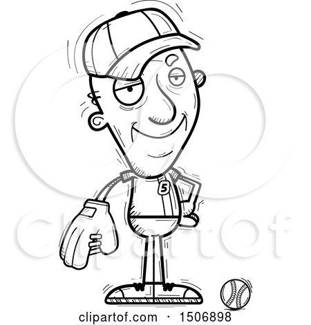 Clipart of a Black and White Confident Senior Male Baseball Player - Royalty Free Vector Illustration by Cory Thoman