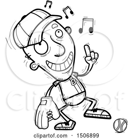 Clipart of a Black and White Happy Dancing Senior Male Baseball Player - Royalty Free Vector Illustration by Cory Thoman