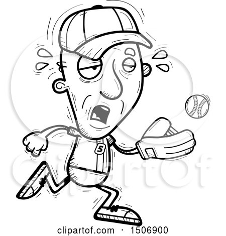 Clipart of a Black and White Tired Senior Male Baseball Player - Royalty Free Vector Illustration by Cory Thoman