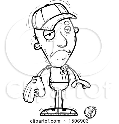 Clipart of a Black and White Sad Senior Male Baseball Player - Royalty Free Vector Illustration by Cory Thoman