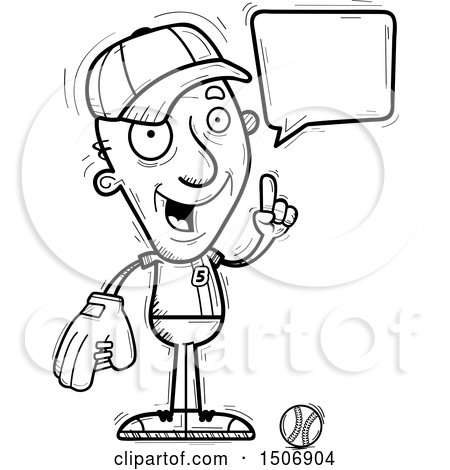 Clipart of a Black and White Talking Senior Male Baseball Player - Royalty Free Vector Illustration by Cory Thoman