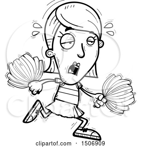 Clipart of a Black and White Tired Female Cheerleader - Royalty Free Vector Illustration by Cory Thoman