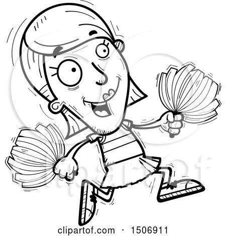 Clipart of a Black and White Running Female Cheerleader - Royalty Free Vector Illustration by Cory Thoman