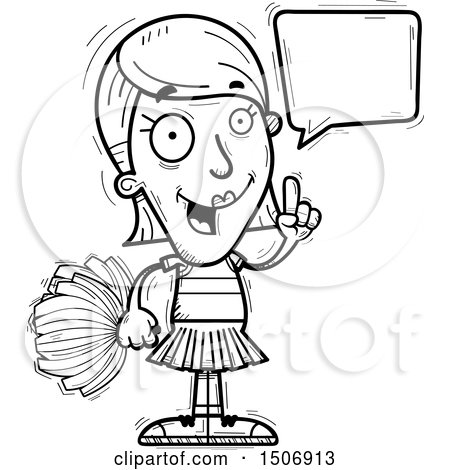 Clipart of a Black and White Talking Female Cheerleader - Royalty Free Vector Illustration by Cory Thoman