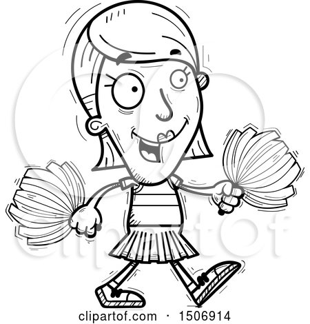Clipart of a Black and White Walking Female Cheerleader - Royalty Free Vector Illustration by Cory Thoman