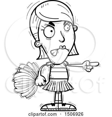 Clipart of a Black and White Mad Pointing Female Cheerleader - Royalty Free Vector Illustration by Cory Thoman