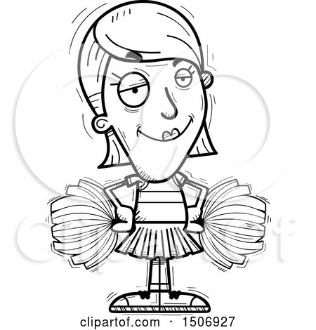 Clipart of a Black and White Confident Female Cheerleader - Royalty Free Vector Illustration by Cory Thoman