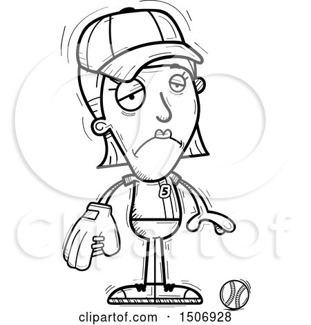 Clipart of a Black and White Sad Female Baseball Player - Royalty Free Vector Illustration by Cory Thoman