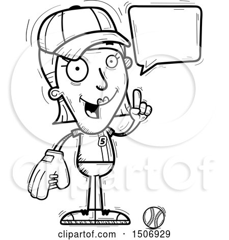 Clipart of a Black and White Talking Female Baseball Player - Royalty Free Vector Illustration by Cory Thoman