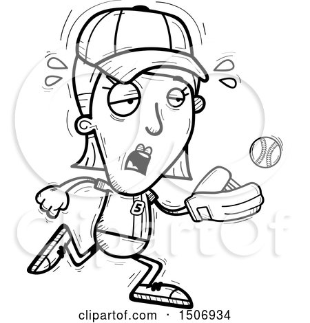 Clipart of a Black and White Tired Female Baseball Player - Royalty Free Vector Illustration by Cory Thoman
