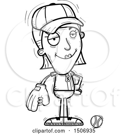 Clipart of a Black and White Confident Female Baseball Player - Royalty Free Vector Illustration by Cory Thoman
