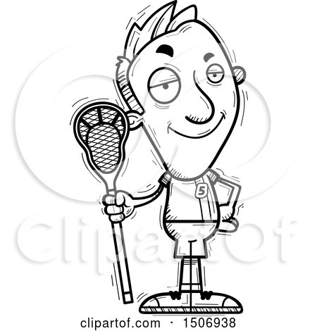 Clipart of a Black and White Confident Male Lacrosse Player - Royalty Free Vector Illustration by Cory Thoman