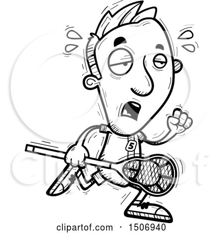 Clipart of a Black and White Tired Male Lacrosse Player - Royalty Free Vector Illustration by Cory Thoman