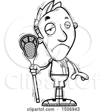 Clipart of a Black and White Sad Male Lacrosse Player - Royalty Free Vector Illustration by Cory Thoman