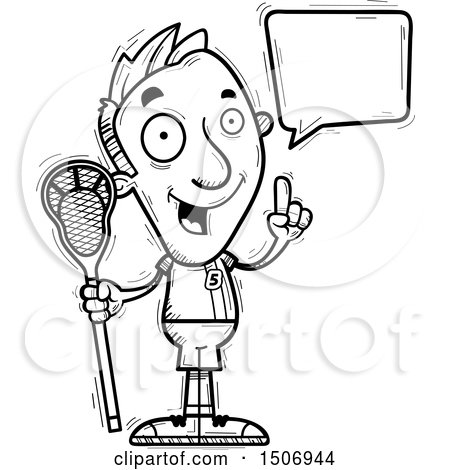 Clipart of a Black and White Talking Male Lacrosse Player - Royalty Free Vector Illustration by Cory Thoman