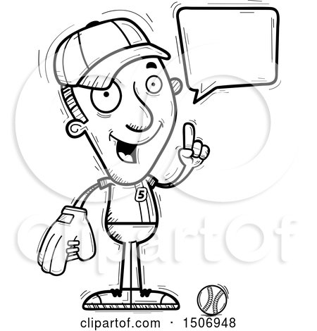 Clipart of a Black and White Talking Male Baseball Player - Royalty Free Vector Illustration by Cory Thoman